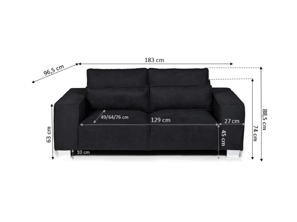 Broadgate 2 Seater Sofa Black Kensington Fabric - Image 4