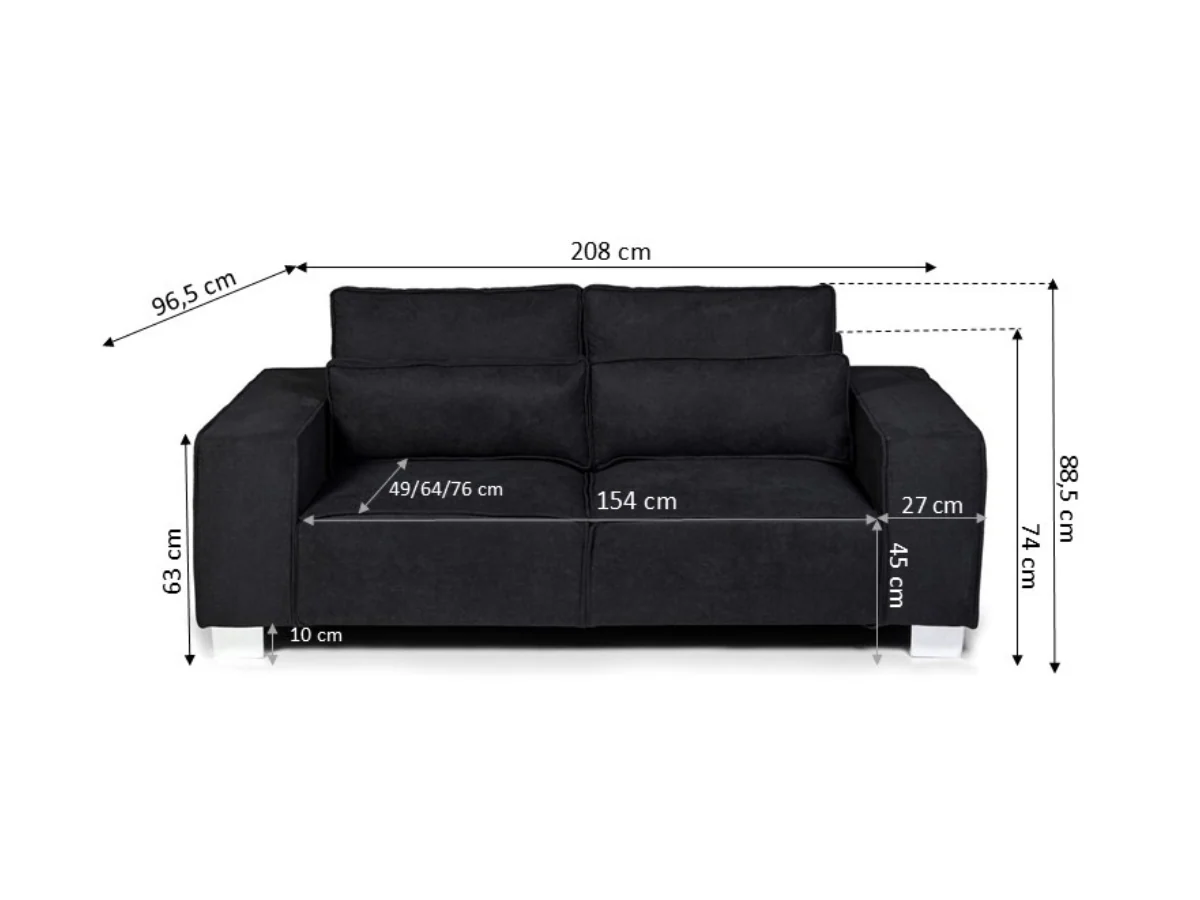 Broadgate 3 Seater Sofa Black Kensington Fabric - Image 3