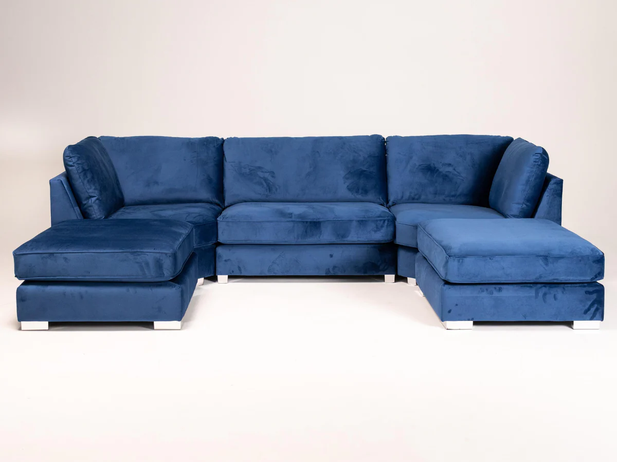 Casa U-Shaped Sofa Blue Plush Velvet - Image 4
