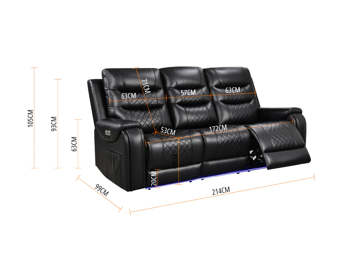 Forbes Electric Recliner 3 Seater Sofa Aire Leather - Image 3