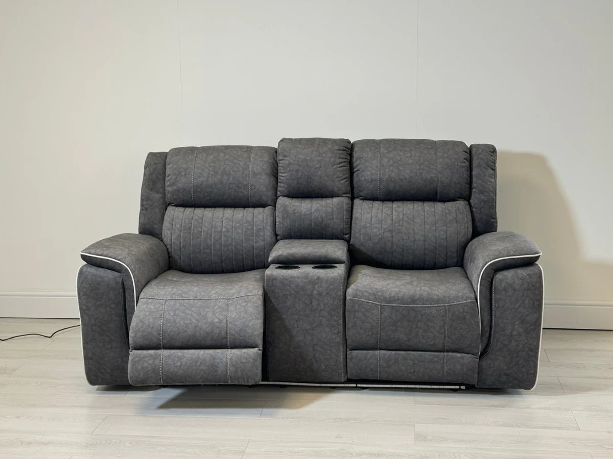 Hanna 2 Seater Electric Recliner Sofa in Grey Micro Fabric - Image 3