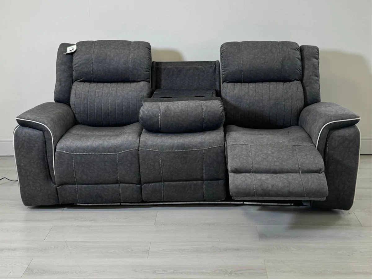 Hanna 3 Seater Electric Recliner Sofa in Grey Micro Fabric - Image 3