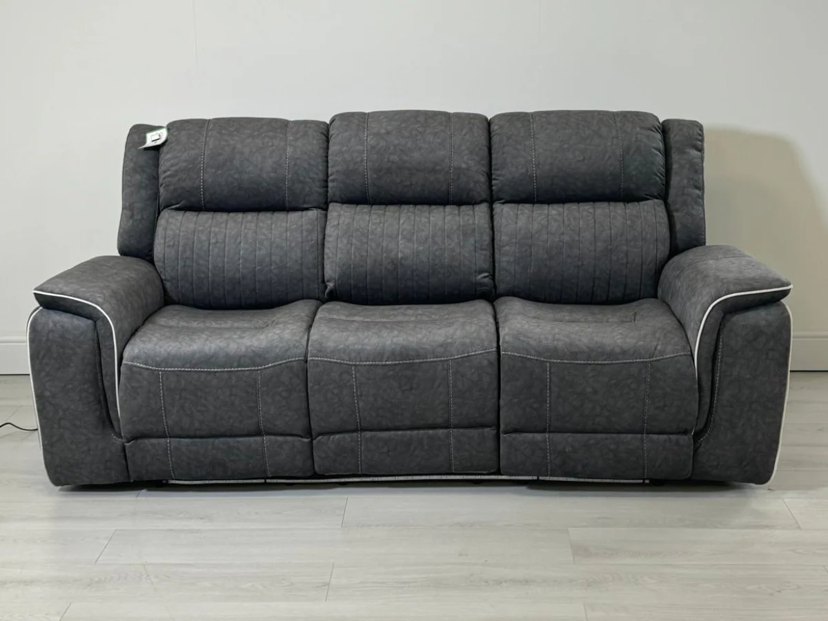 Hanna 3 Seater Electric Recliner Sofa in Grey Micro Fabric - Image 5