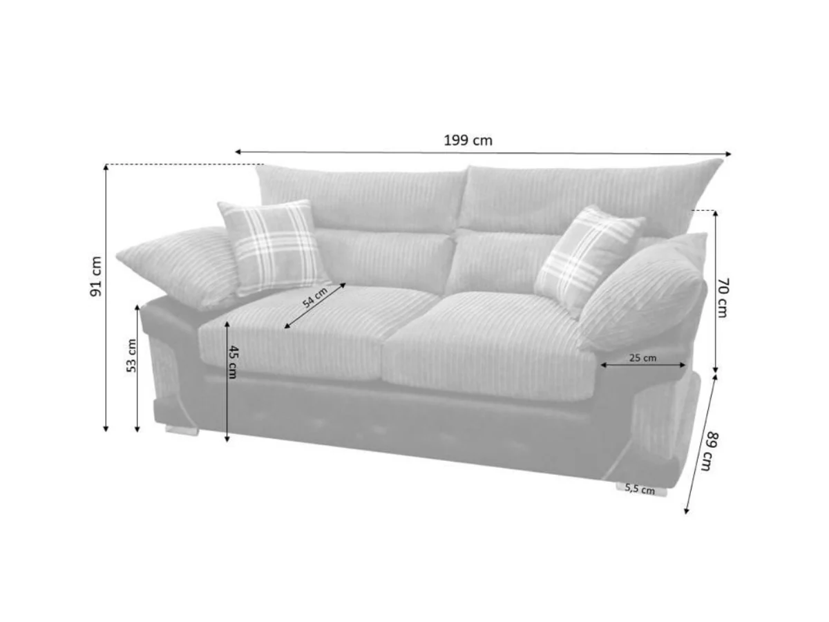 Logan 3 Seater Sofa Black-Grey - Image 3