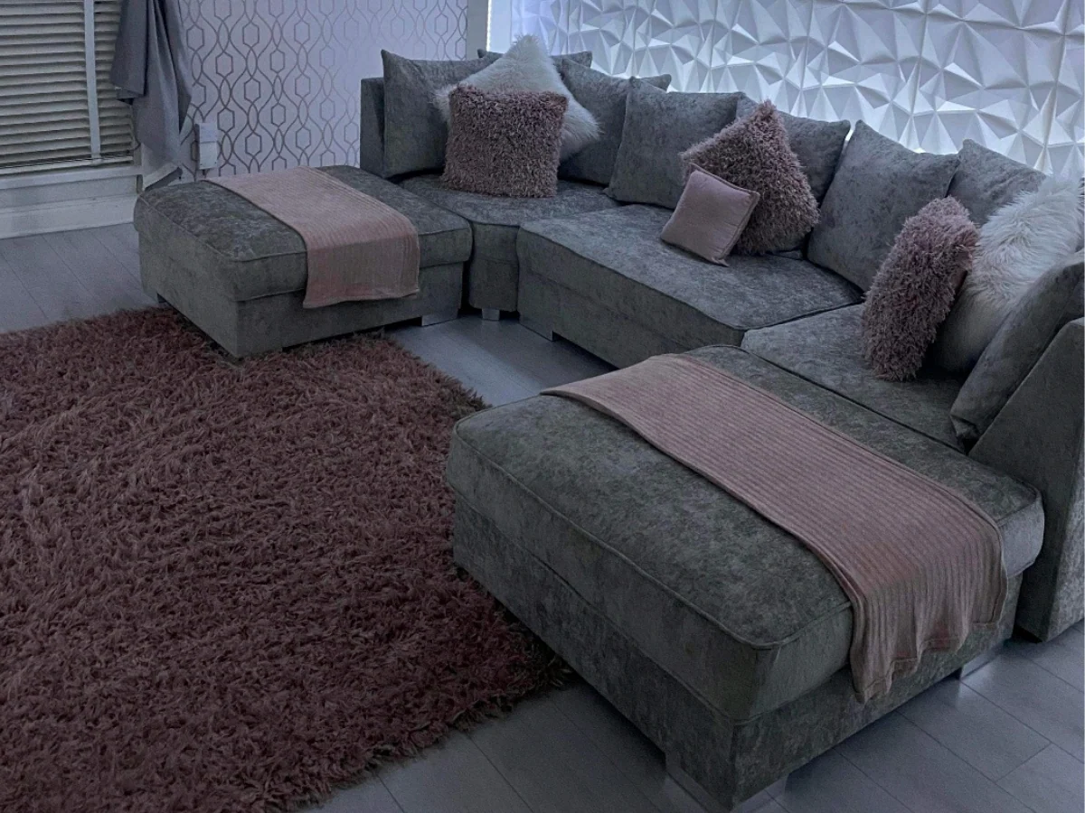London U Shaped Sofa Truffle Soft Chenille - Image 4