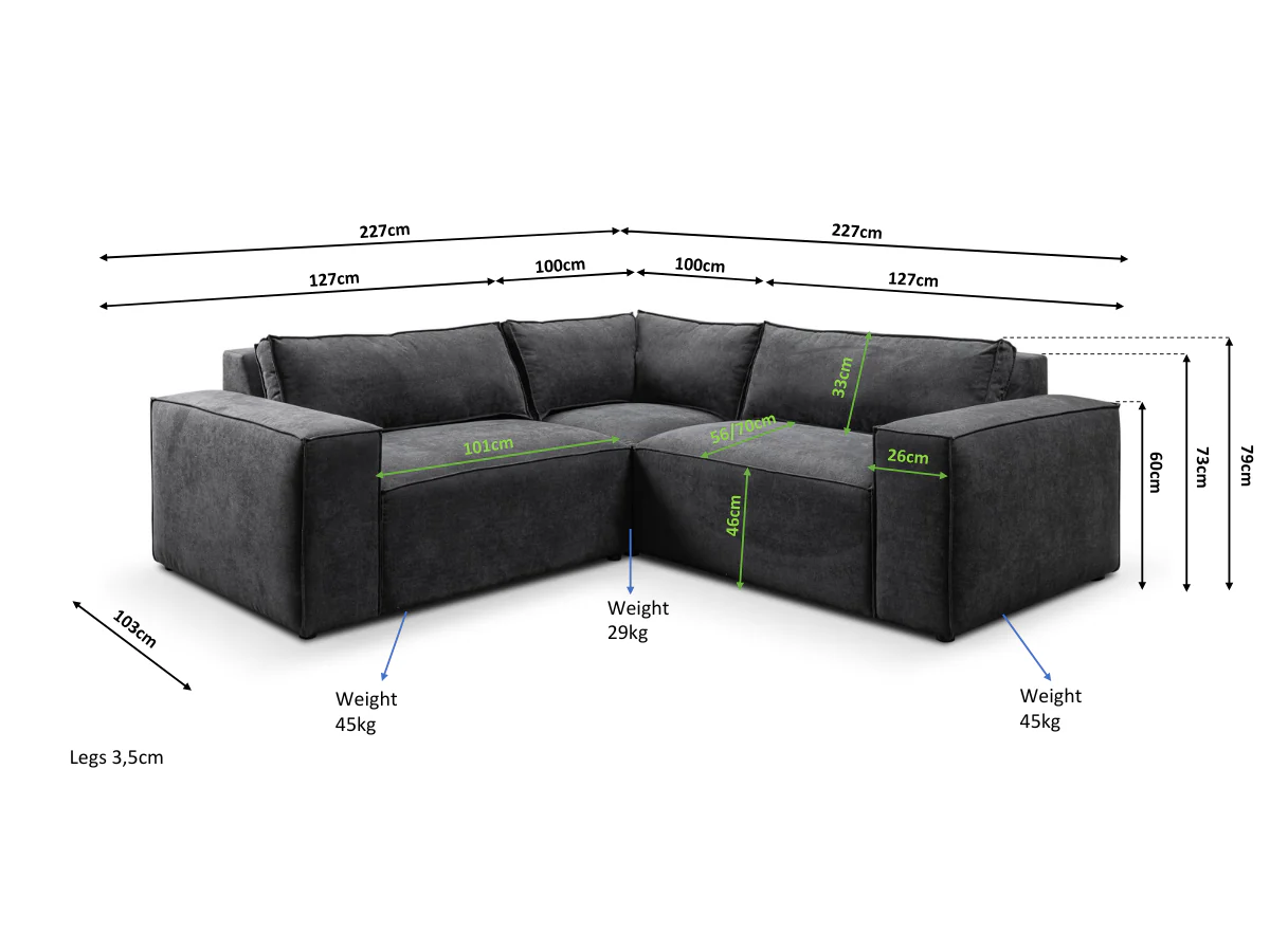 Marlybone Corner Sofa Black Kensington Fabric - Image 6