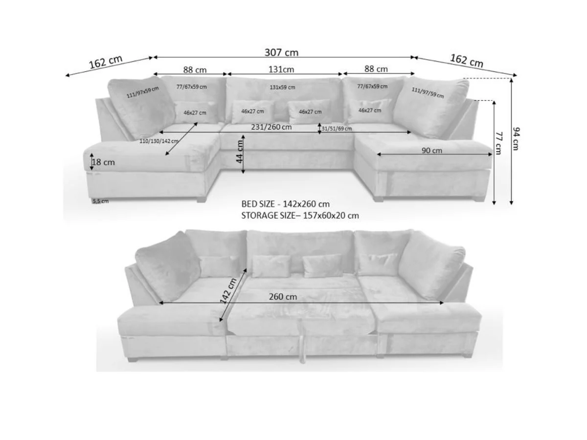 Meridian U Shaped Sofa Bed with Storage in Truffle Alaska Chenille - Image 11