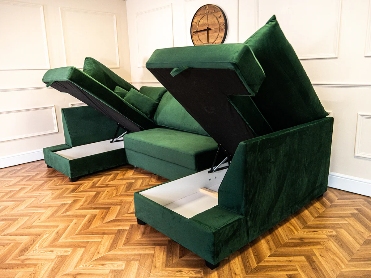 Meridian Green Sofa Bed with Storage U Shaped - Image 3