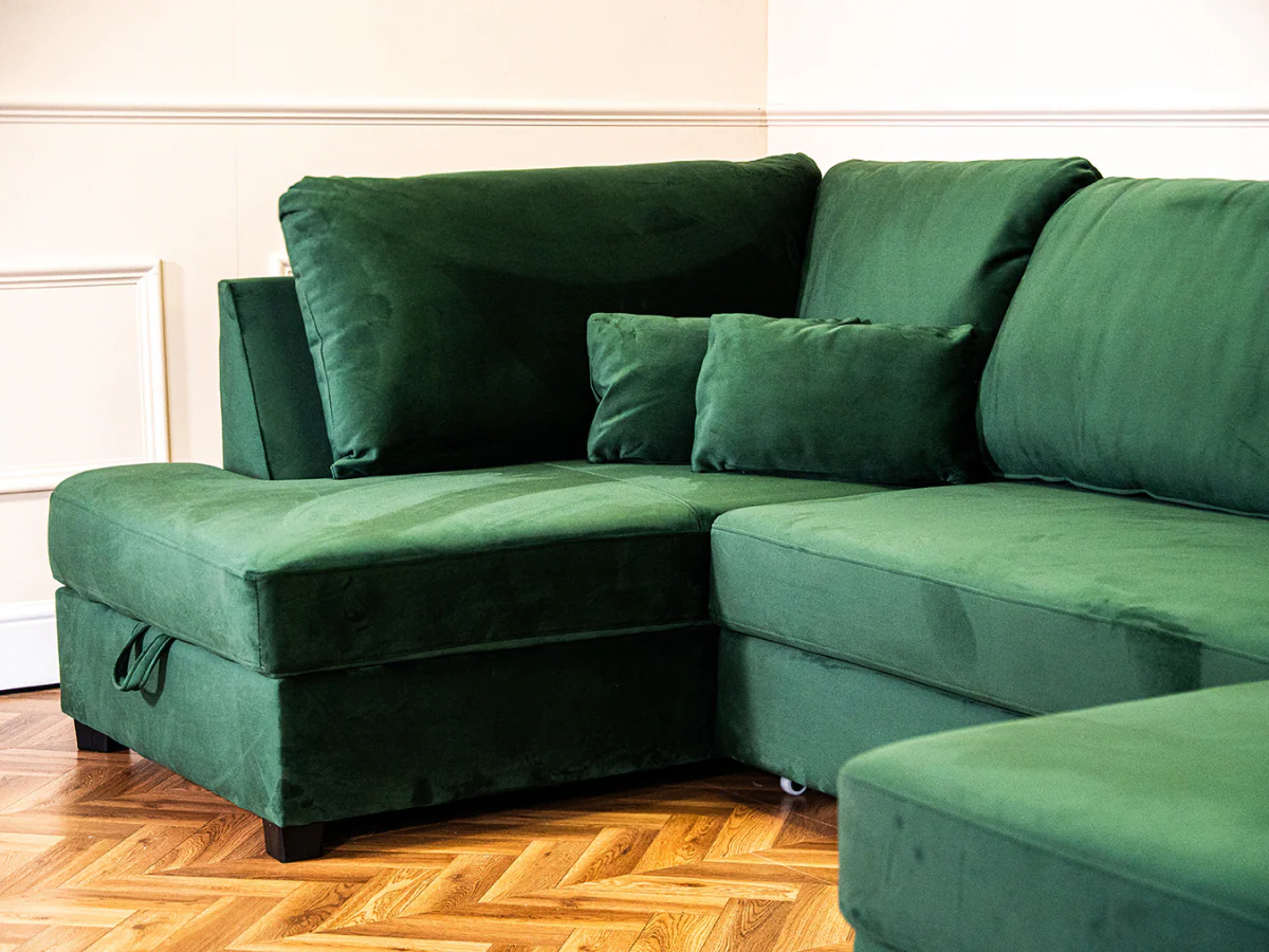 Meridian Green Sofa Bed with Storage U Shaped - Image 4