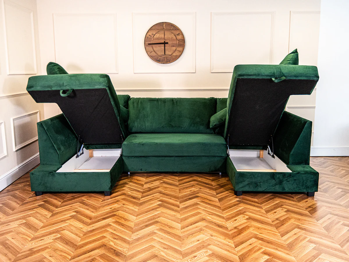 Meridian Green Sofa Bed with Storage U Shaped - Image 5