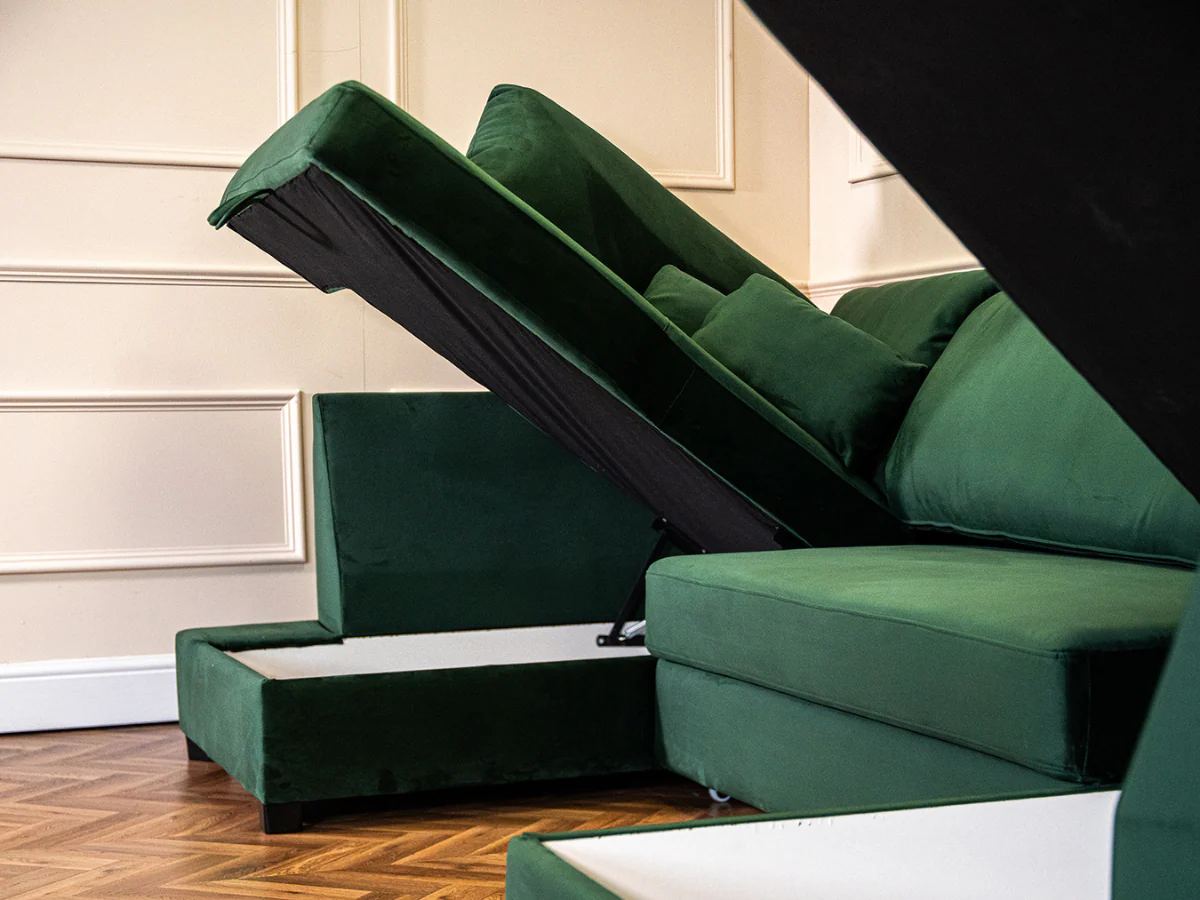 Meridian Green Sofa Bed with Storage U Shaped - Image 6