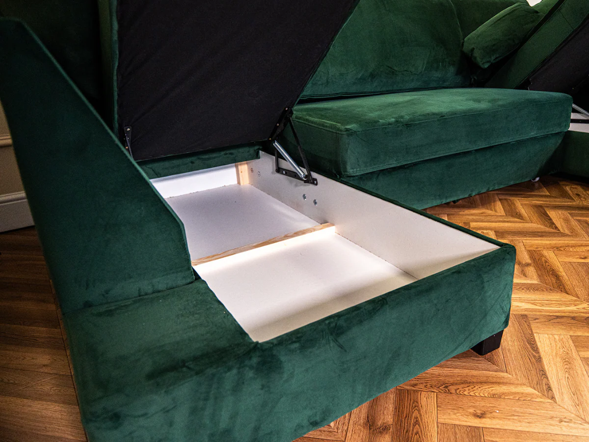 Meridian Green Sofa Bed with Storage U Shaped - Image 8