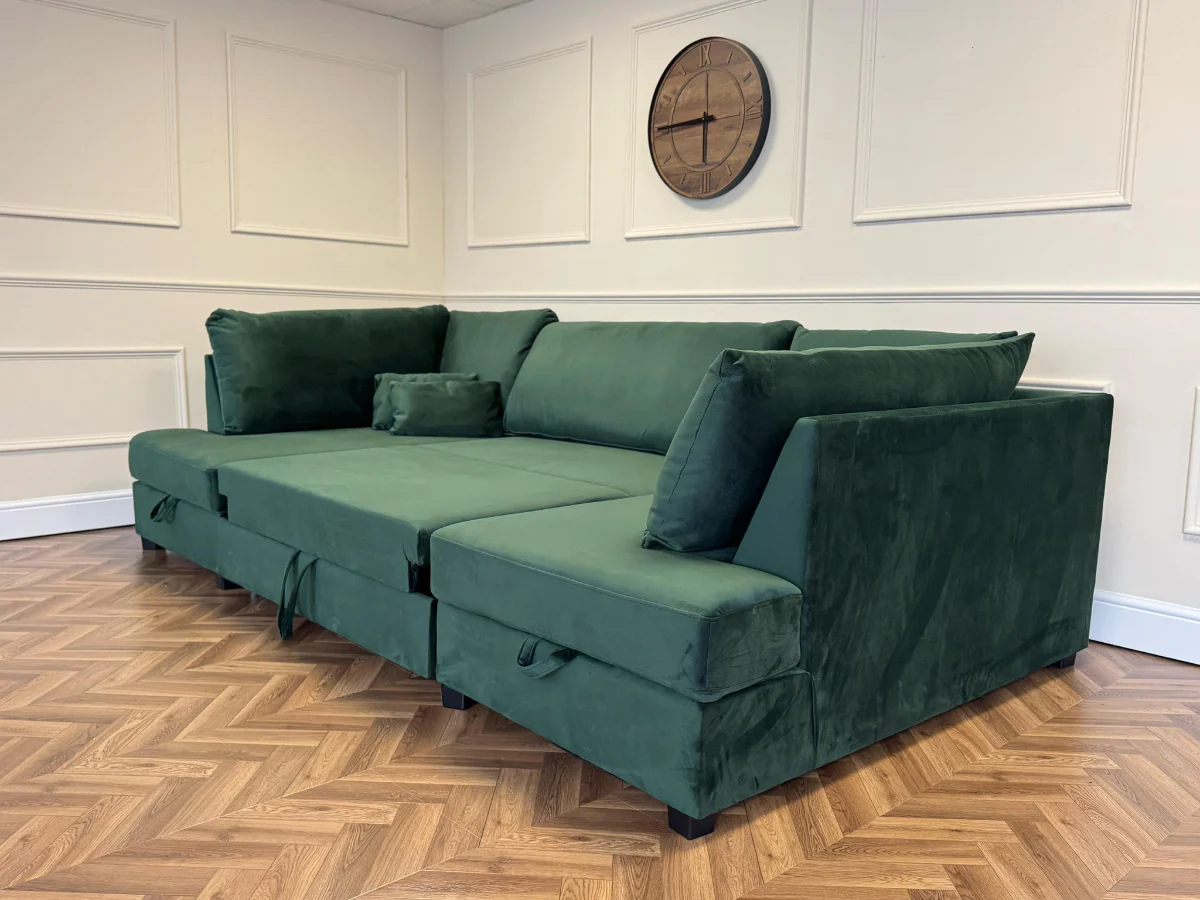 Meridian Green Sofa Bed with Storage U Shaped - Image 9