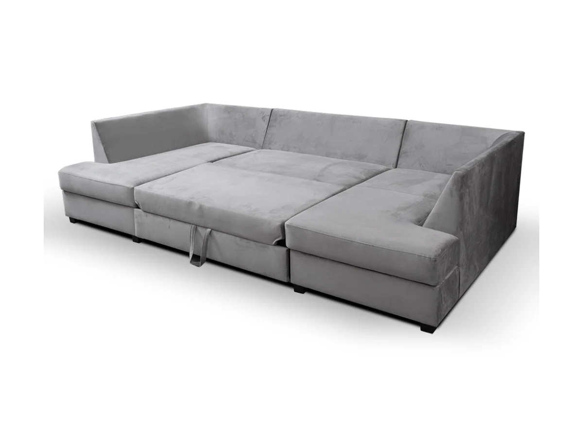 Meridian U Shape Sofa Bed with Storage Grey Plush Velvet - Image 5