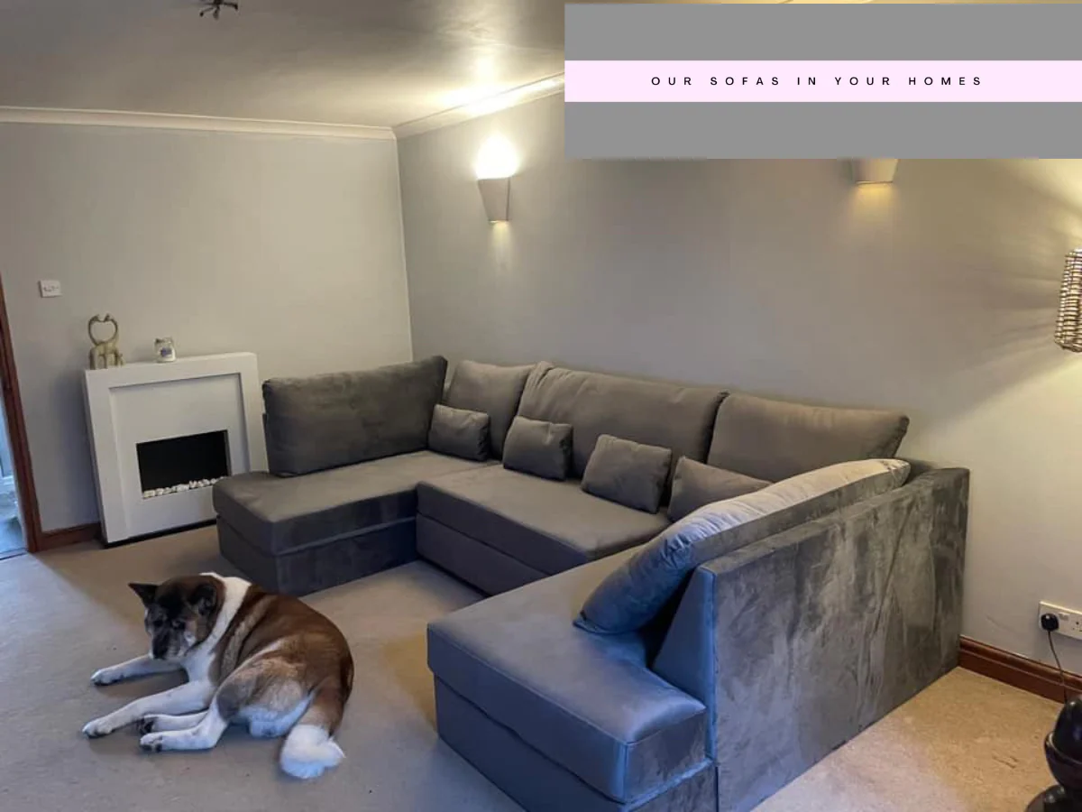 Meridian U Shape Sofa Bed with Storage Grey Plush Velvet - Image 6