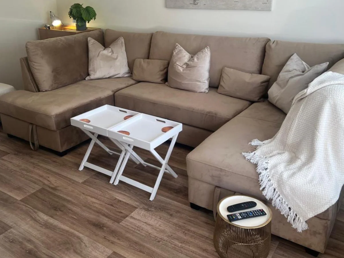 Meridian U Shape Sofa Bed with Storage Mink Plush Velvet - Image 5