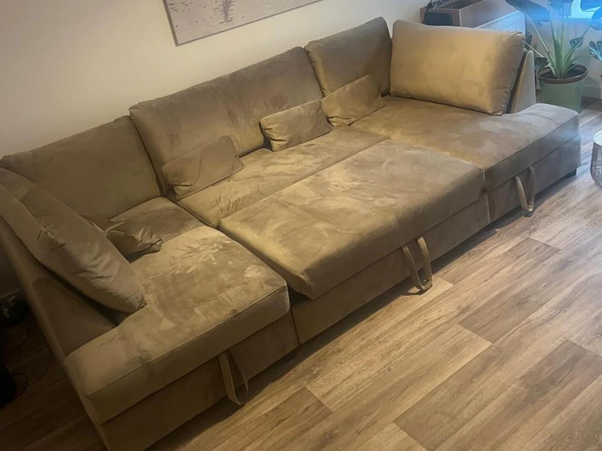 Meridian U Shape Sofa Bed with Storage Mink Plush Velvet - Image 6