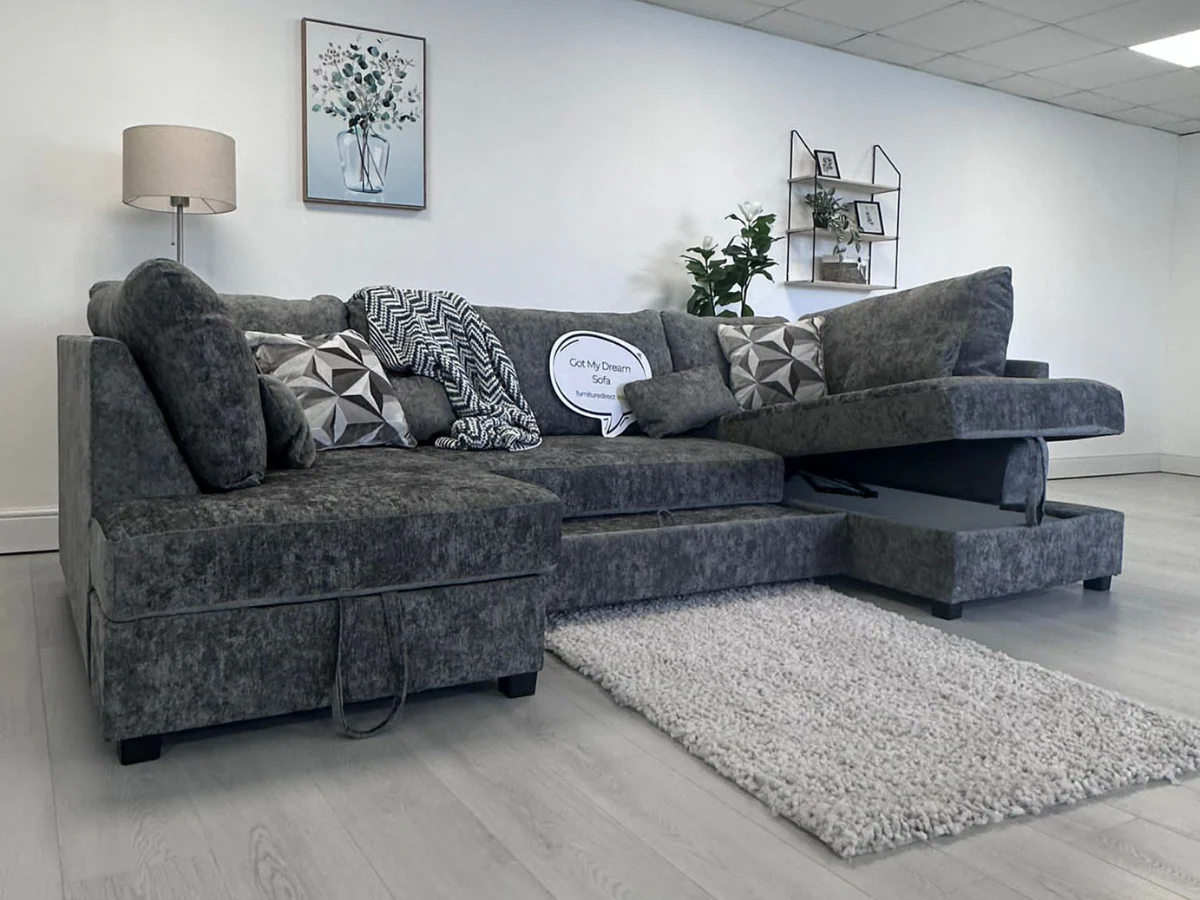 Meridian U Shape Sofa Bed with Storage Alaska Chenille Platinum Grey - Image 4
