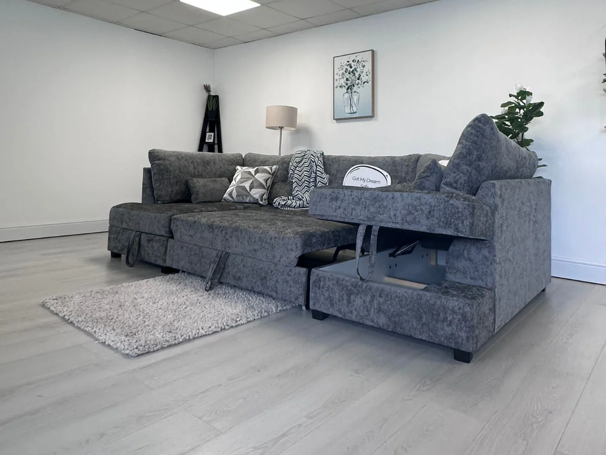 Meridian U Shape Sofa Bed with Storage Alaska Chenille - Image 9