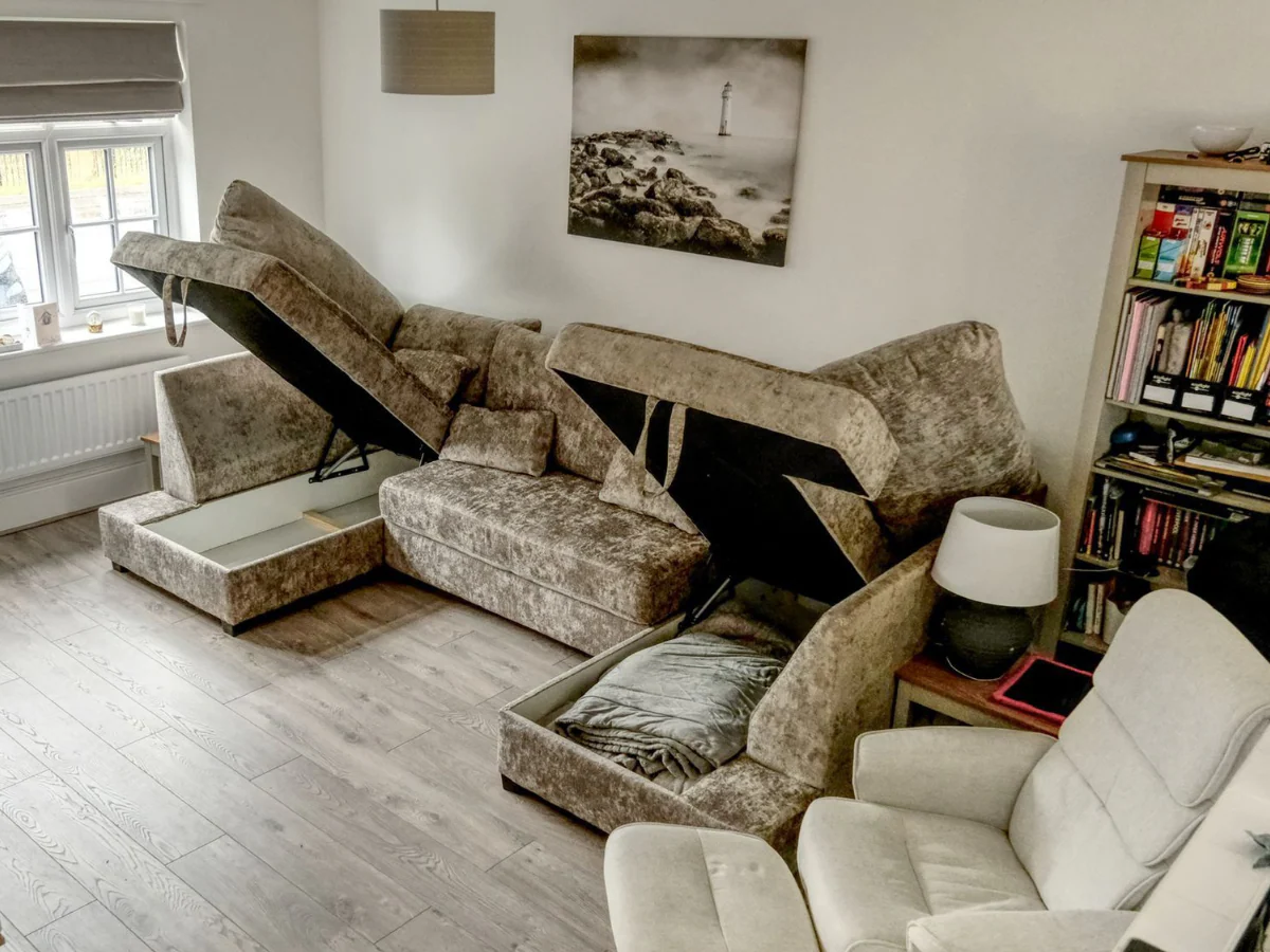 Meridian U Shaped Sofa Bed with Storage in Truffle Alaska Chenille - Image 5