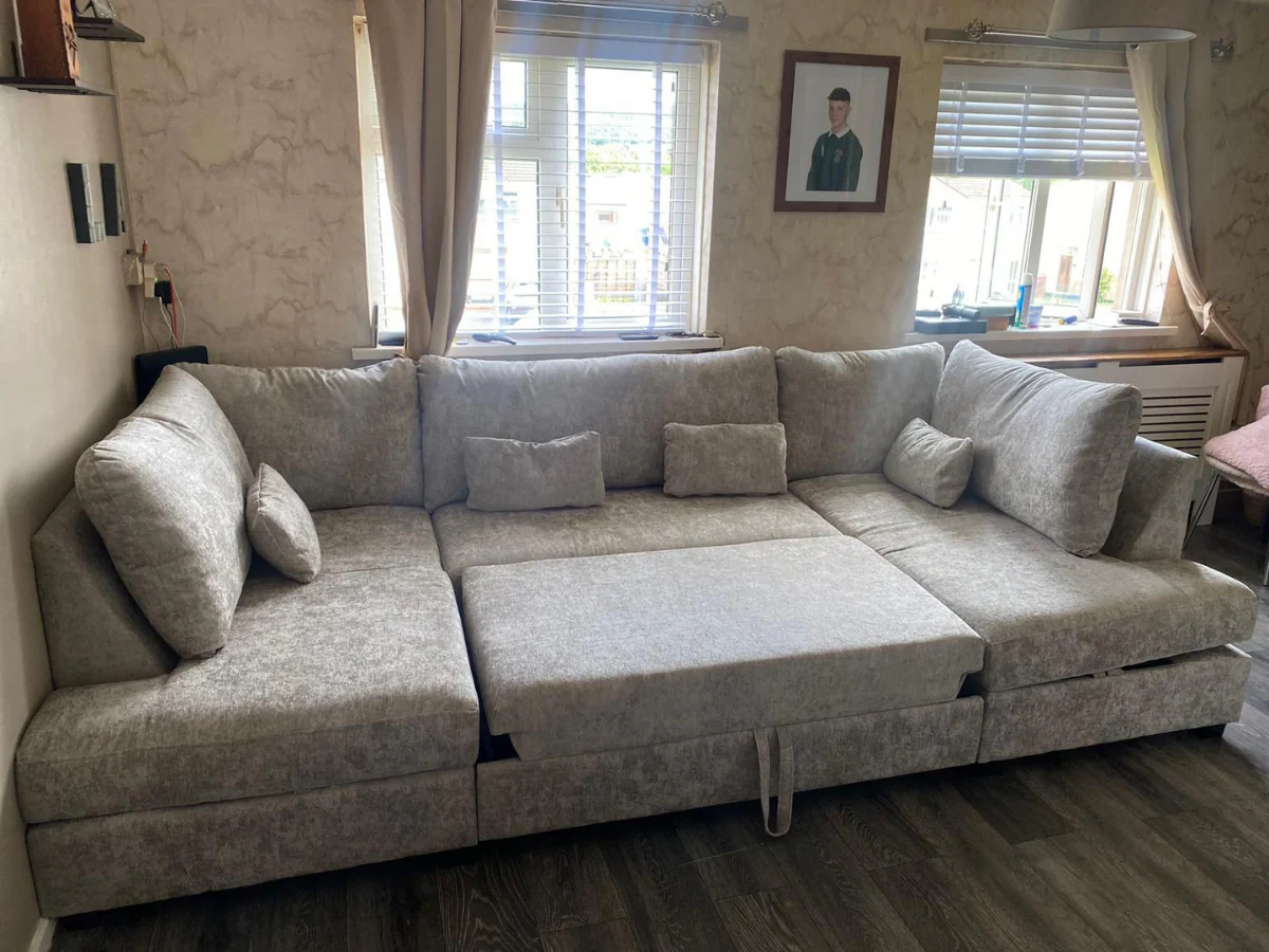 Meridian U Shaped Sofa Bed with Storage in Truffle Alaska Chenille - Image 8