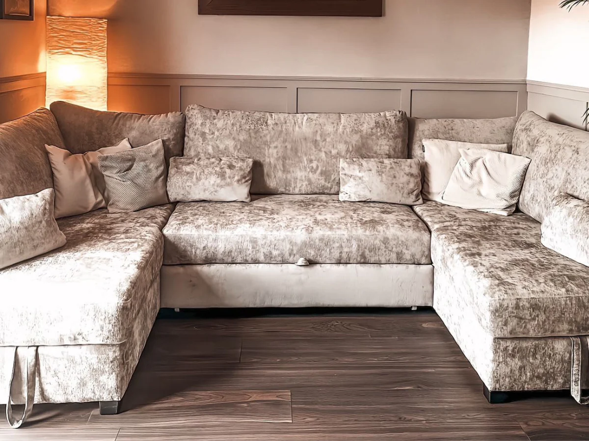 Meridian U Shaped Sofa Bed with Storage in Truffle Alaska Chenille - Image 9