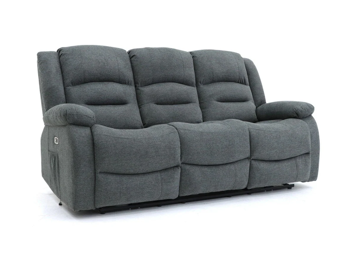 Naples 3+2 Electric Recliner Sofas Grey Chenille Fabric - Image 3