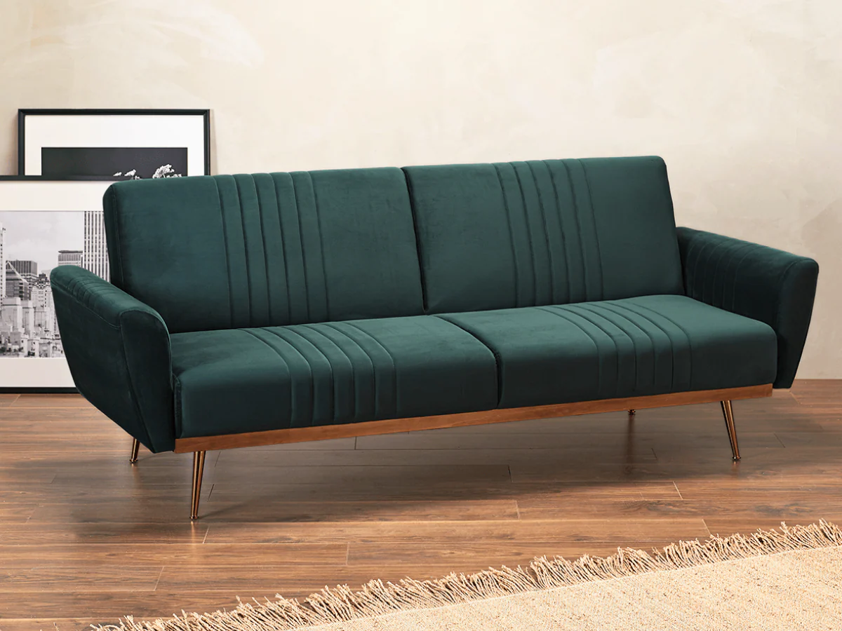 Nico Sofa Bed Grey and Green Plush Velvet - Image 3