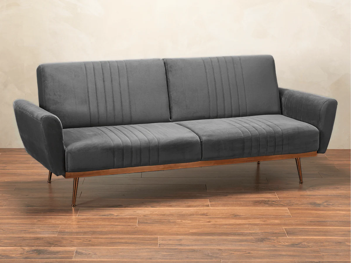 Nico Sofa Bed Grey and Green Plush Velvet - Image 4