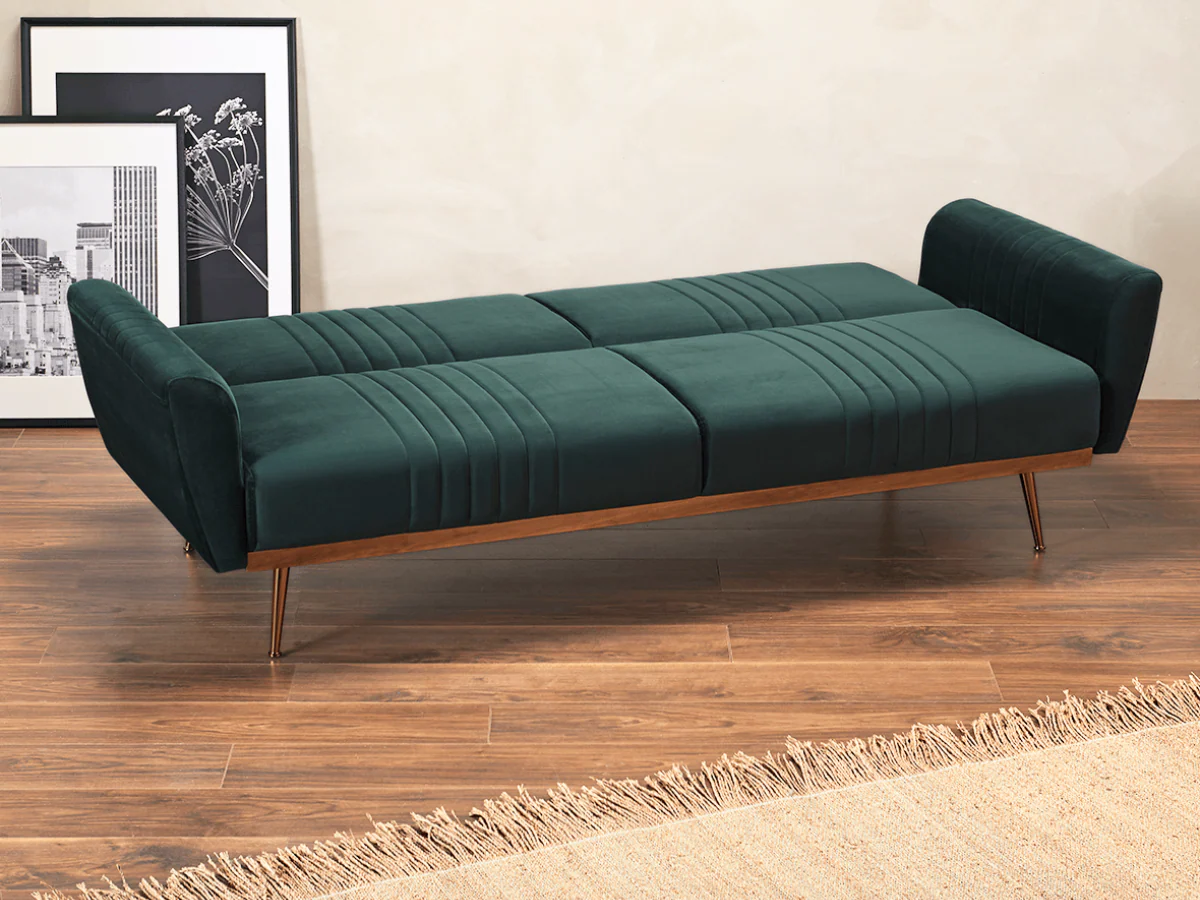 Nico Sofa Bed Grey and Green Plush Velvet - Image 5