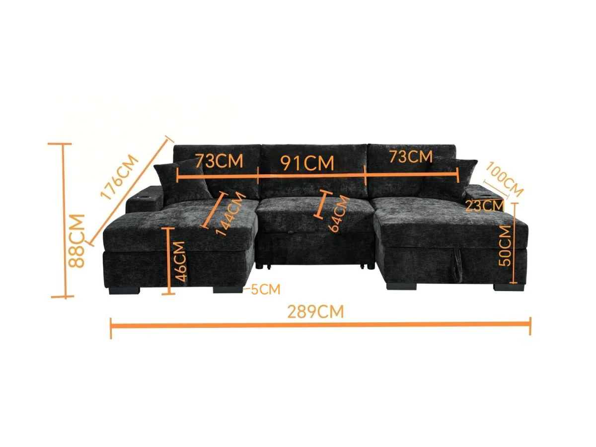 Noma U Shape Sofa Bed with Storage Grey Chenille - Image 5