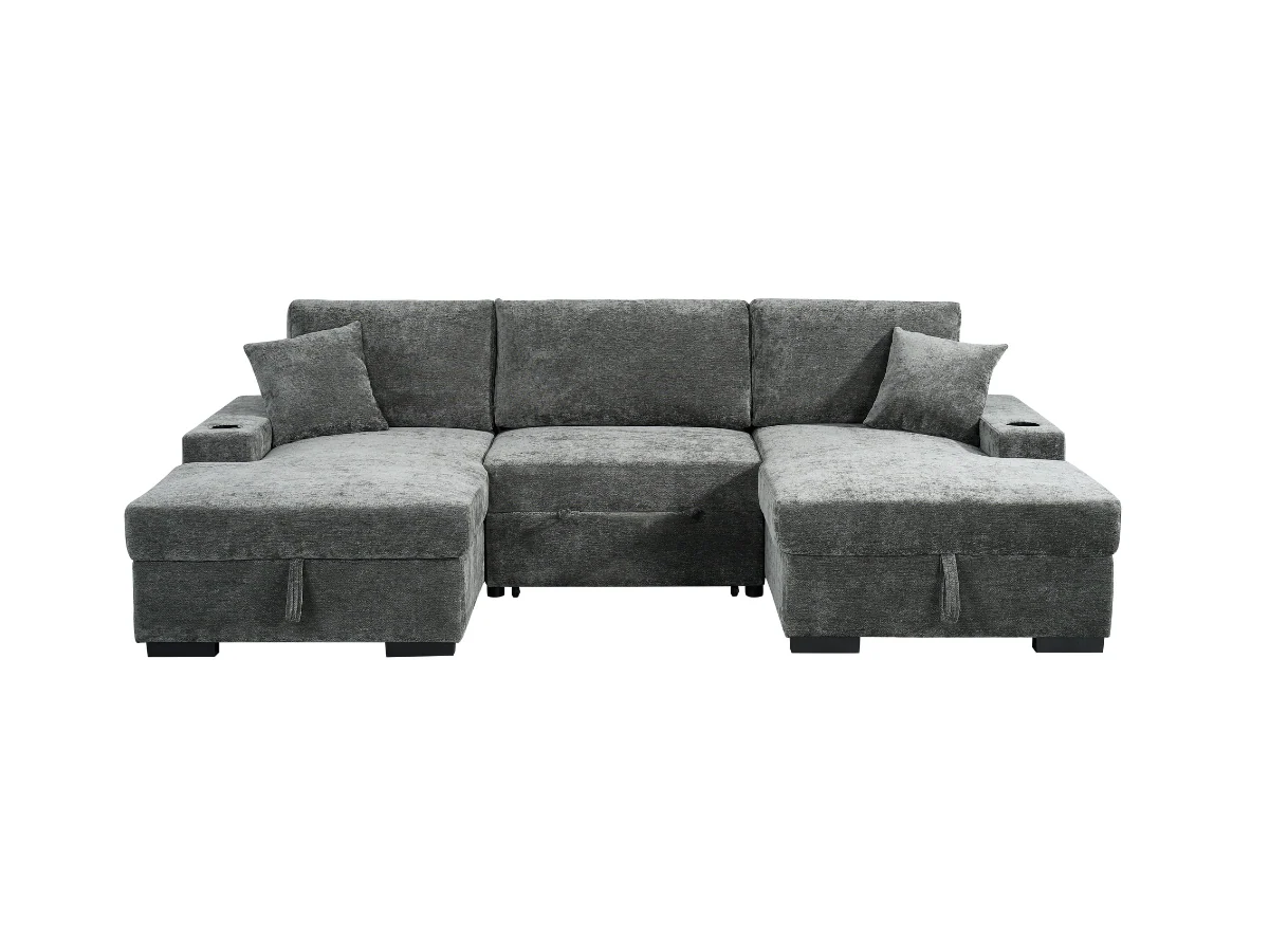 Noma U Shape Sofa Bed with Storage Grey Chenille - Image 4