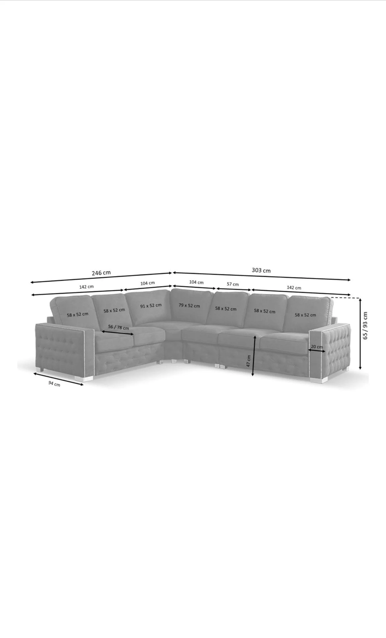 Olivia Corner Sofa 6 Seater Universal Corner Black - Image 5