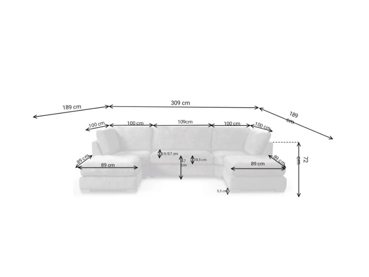 Primrose U Shape Sofa in Cream Kensington Fabric - Image 7