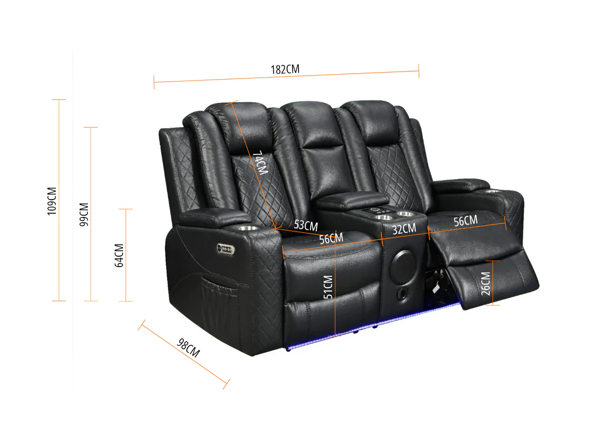 Sianna 2 Seater Electric Recliner Sofa Black Aire Leather - Image 4
