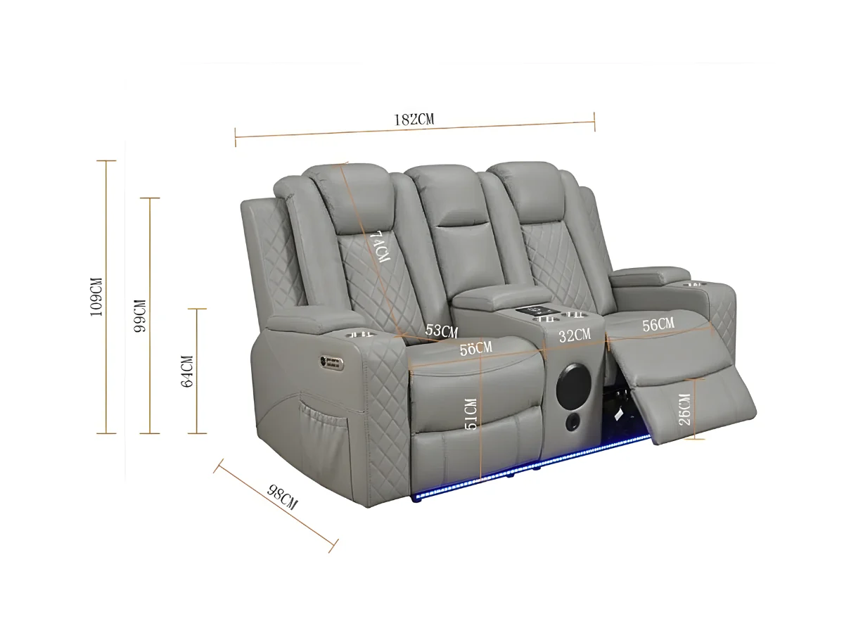 Sianna 2 Seater Electric Recliner Sofa Grey Aire Leather - Image 4