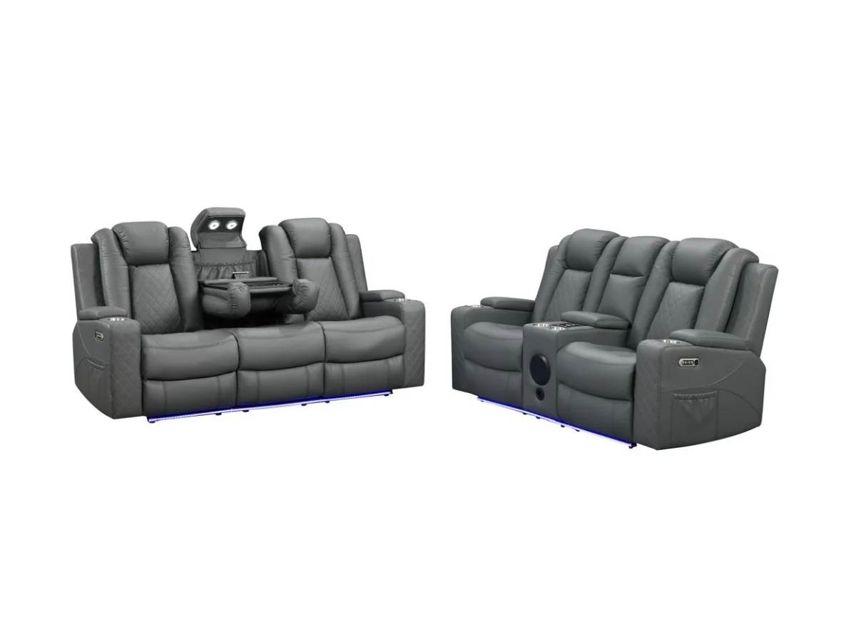 Sianna 2 Seater Electric Recliner Sofa Grey Aire Leather - Image 3