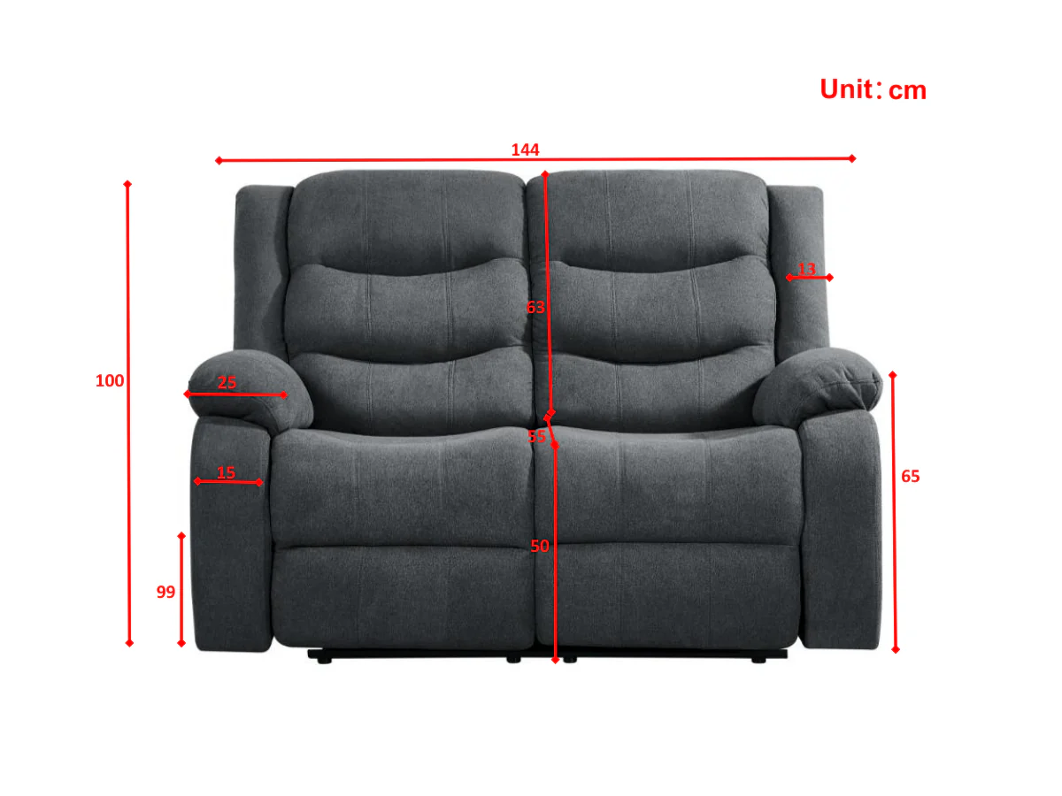 Sorrentino 2 Seater Recliner Sofa Fabric Grey - Image 8