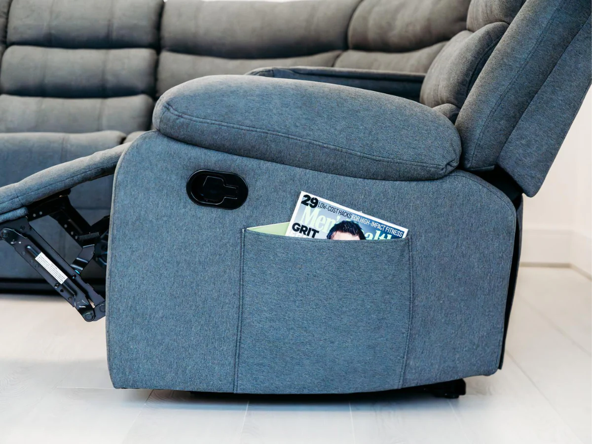 Sorrentino Corner Recliner Sofa in Grey Fabric - Image 11