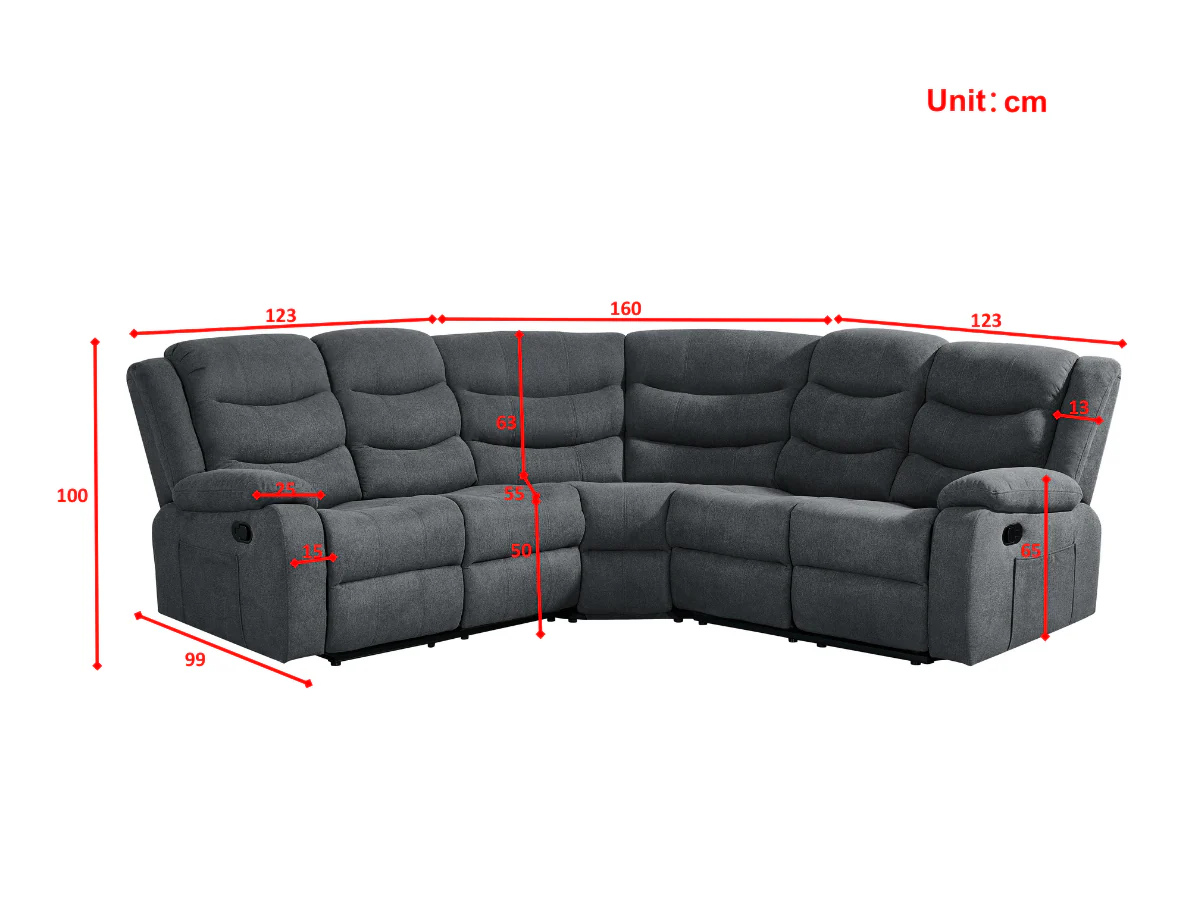 Sorrentino Corner Recliner Sofa in Grey Fabric - Image 13