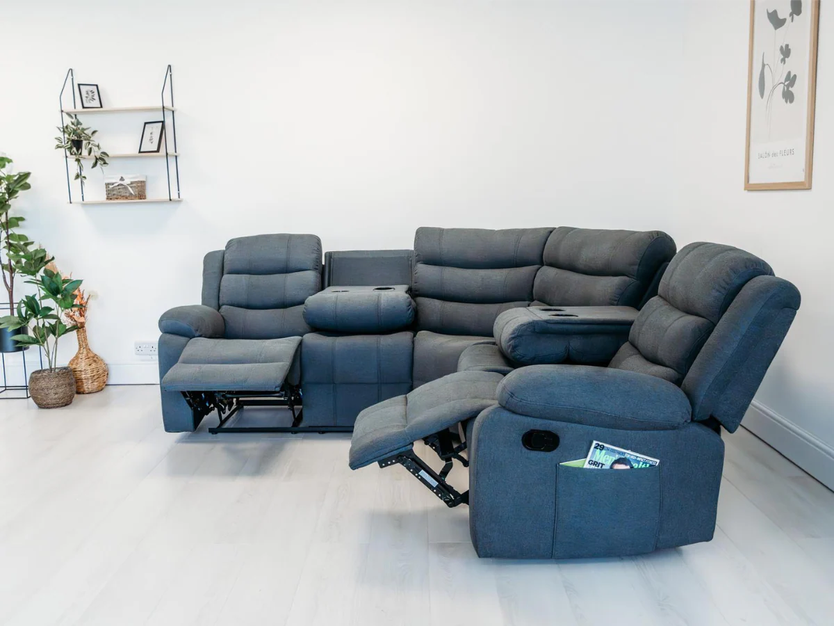 Sorrentino Corner Recliner Sofa in Grey Fabric - Image 4