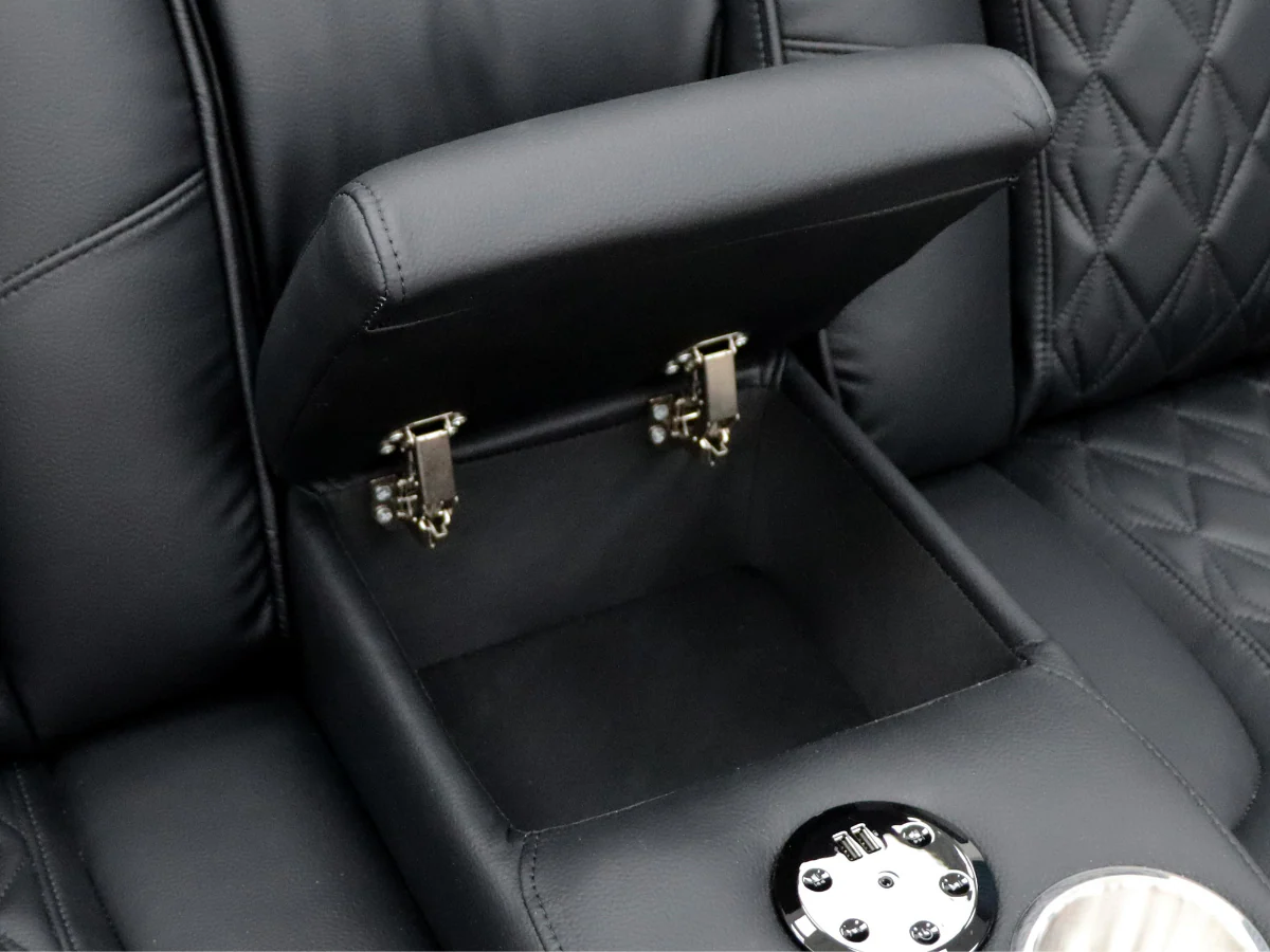 Tech 11 Smart 3+2+1 Electric Recliner Sofa Set Black Aire Leather - Image 17