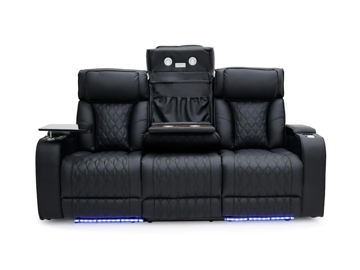 Tech 11 Smart 3+2+1 Electric Recliner Sofa Set Black Aire Leather - Image 3