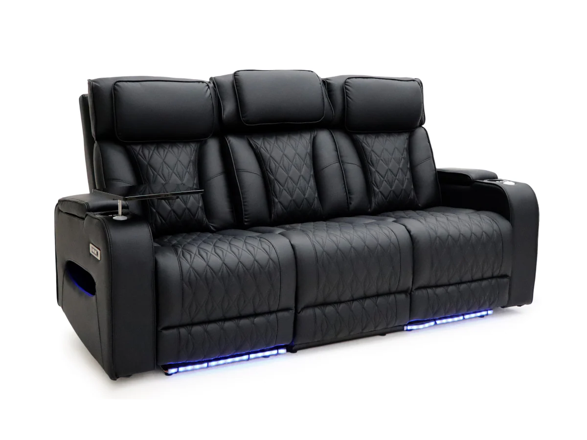 Tech 11 Smart 3+2+1 Electric Recliner Sofa Set Black Aire Leather - Image 4