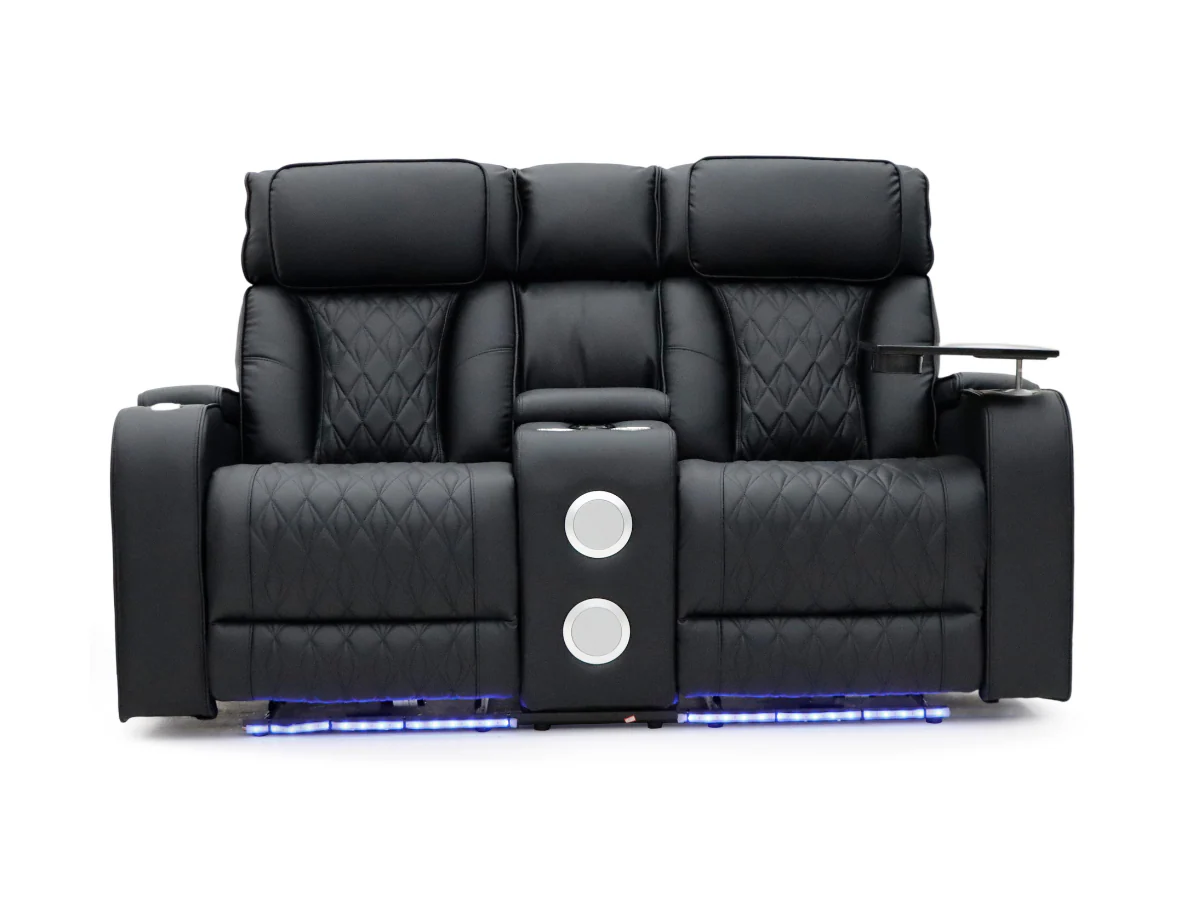 Tech 11 Smart 3+2+1 Electric Recliner Sofa Set Black Aire Leather - Image 5