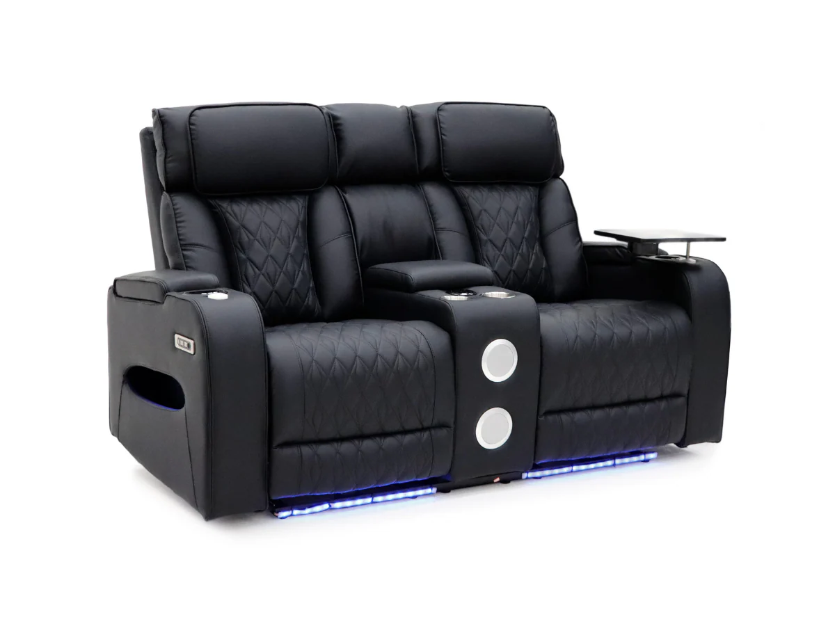 Tech 11 Smart 3+2+1 Electric Recliner Sofa Set Black Aire Leather - Image 6