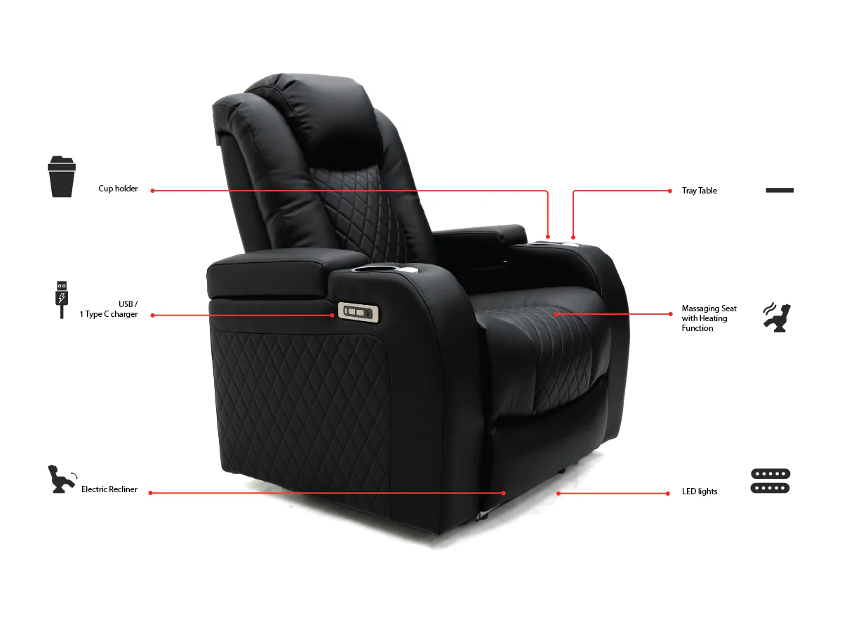 Tech 8 Smart 3+2+1 Electric Recliner Sofa Set Black Aire Leather - Image 18