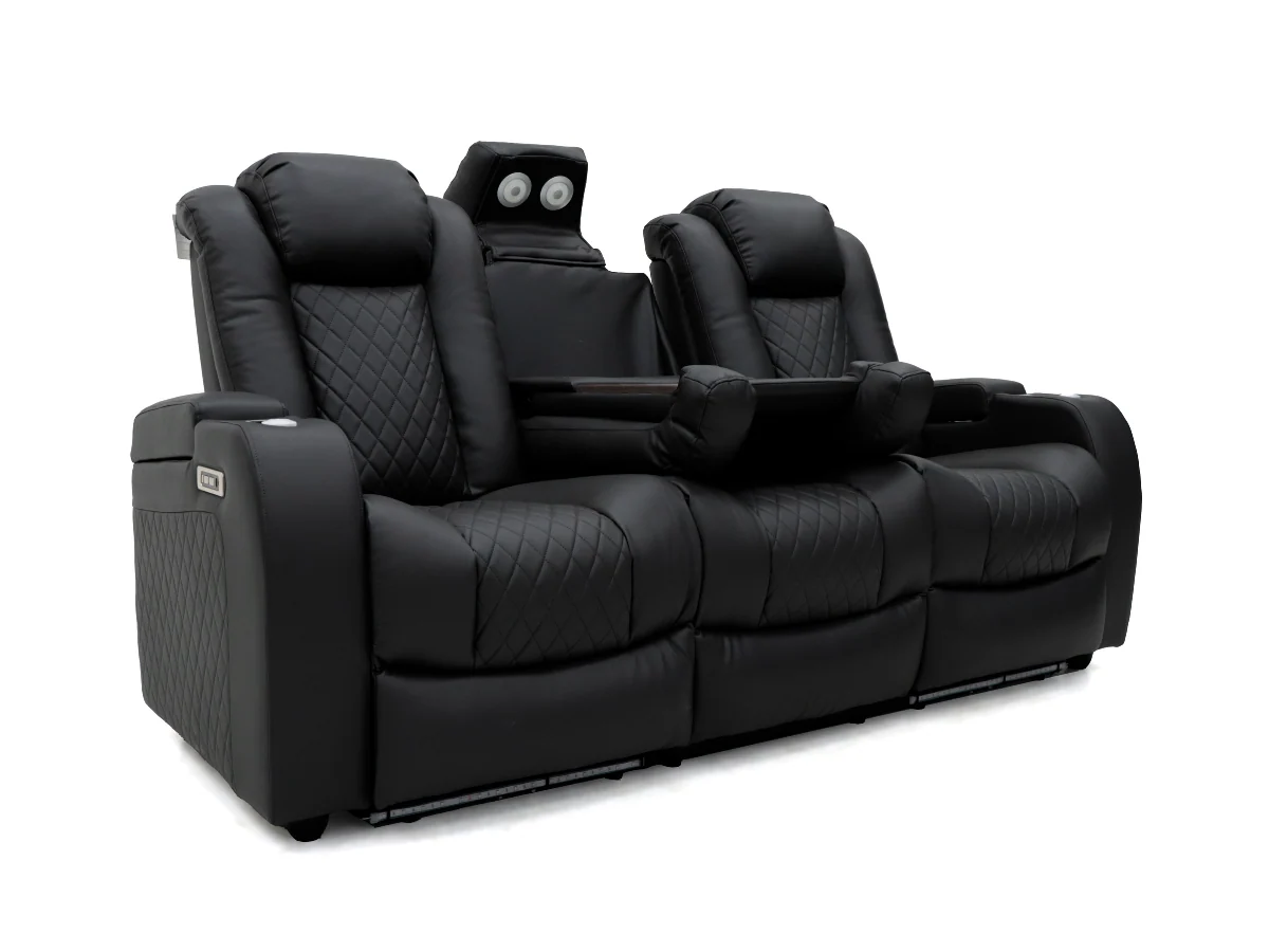 Tech 8 Smart 3+2+1 Electric Recliner Sofa Set Black Aire Leather - Image 3