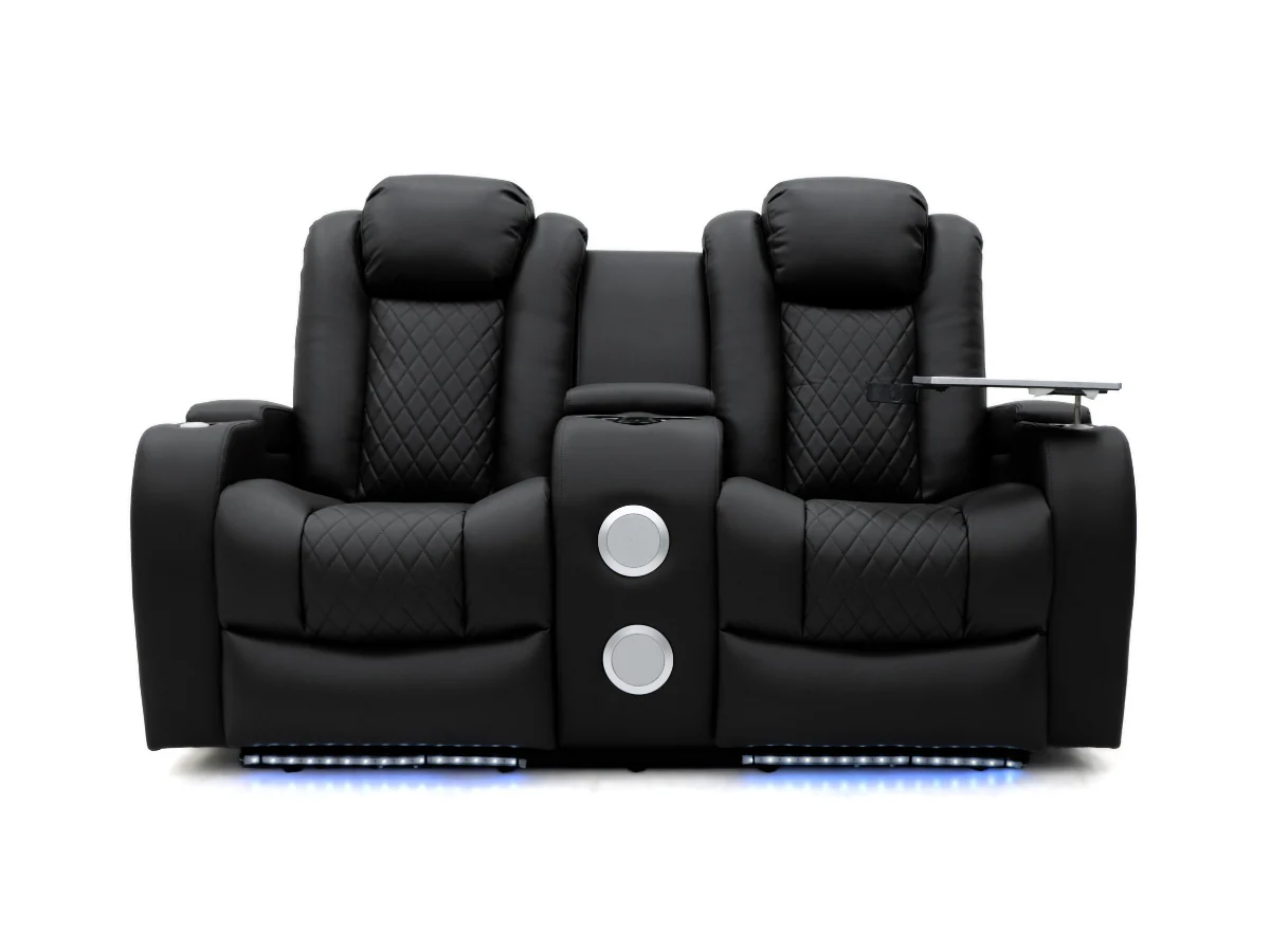 Tech 8 Smart 3+2+1 Electric Recliner Sofa Set Black Aire Leather - Image 4