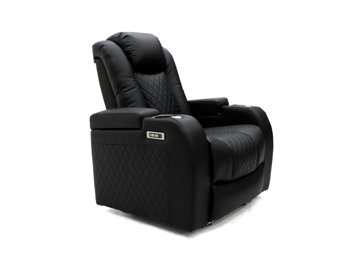 Tech 8 Smart 3+2+1 Electric Recliner Sofa Set Black Aire Leather - Image 5
